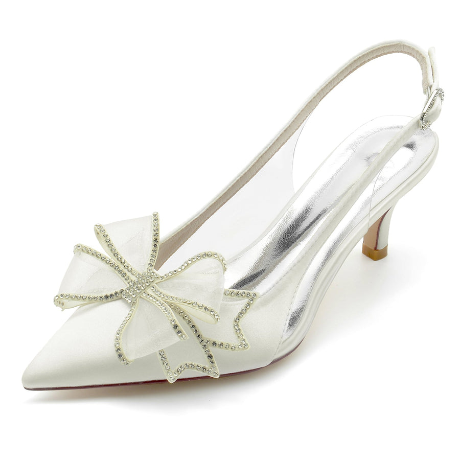 Damen Seidensatin mit Schleife Geschlossene Zehen Stiletto-Absatz Partyschuhe