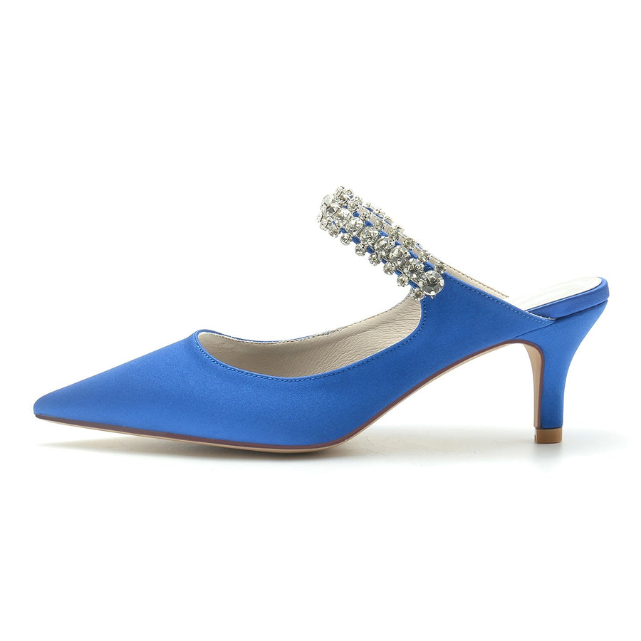 Damen Seidensatin Strass Geschlossene Zehen Stiletto Absatz Party Schuhe