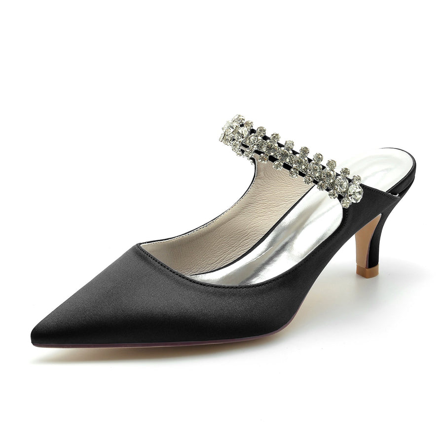 Damen Seidensatin Strass Geschlossene Zehen Stiletto Absatz Party Schuhe
