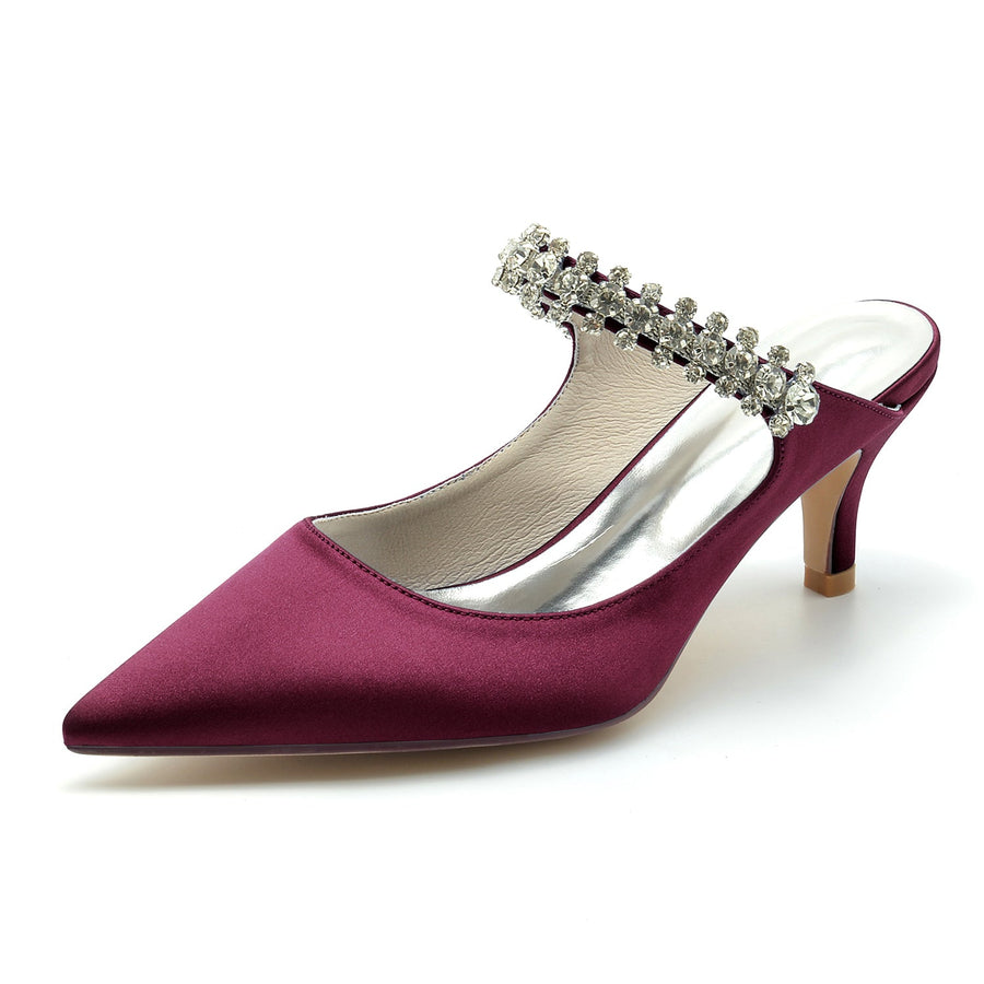 Damen Seidensatin Strass Geschlossene Zehen Stiletto Absatz Party Schuhe