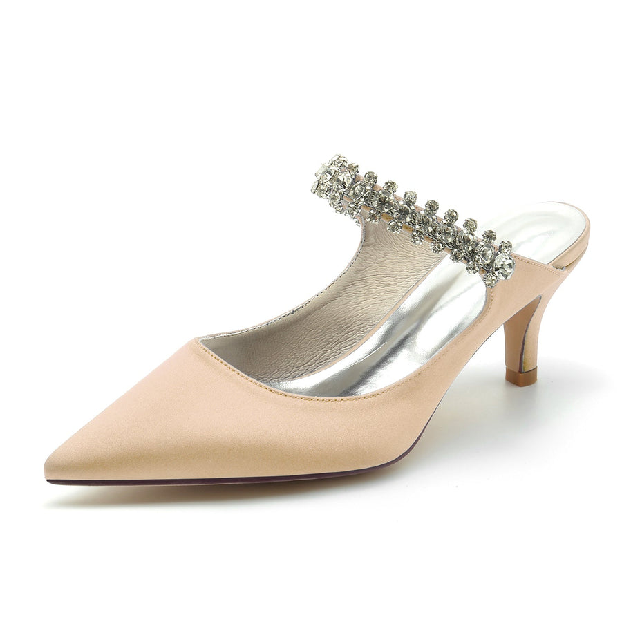 Damen Seidensatin Strass Geschlossene Zehen Stiletto Absatz Party Schuhe