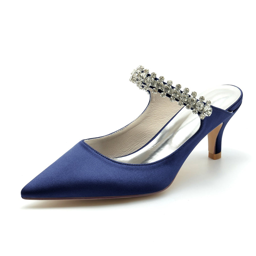 Damen Seidensatin Strass Geschlossene Zehen Stiletto Absatz Party Schuhe