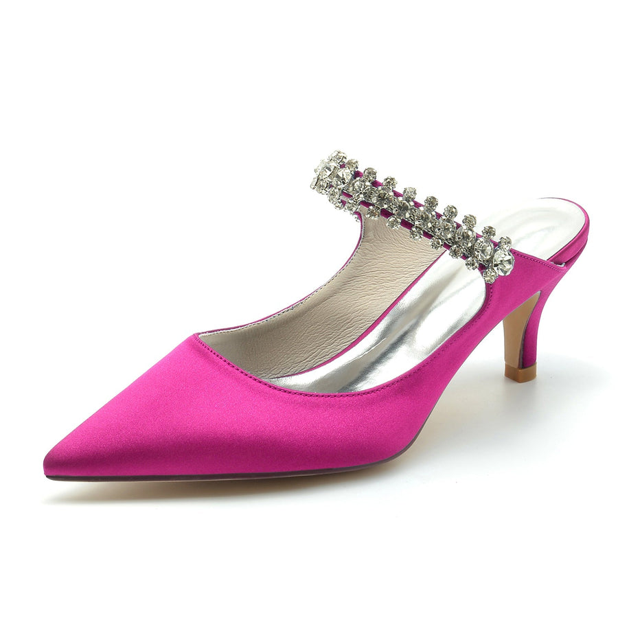 Damen Seidensatin Strass Geschlossene Zehen Stiletto Absatz Party Schuhe