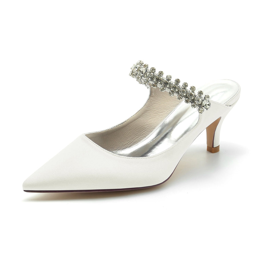 Damen Seidensatin Strass Geschlossene Zehen Stiletto Absatz Party Schuhe