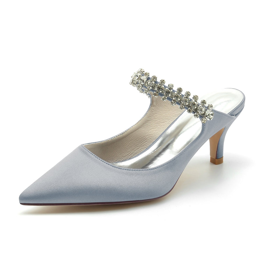 Damen Seidensatin Strass Geschlossene Zehen Stiletto Absatz Party Schuhe