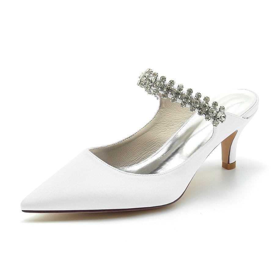 Damen Seidensatin Strass Geschlossene Zehen Stiletto Absatz Party Schuhe