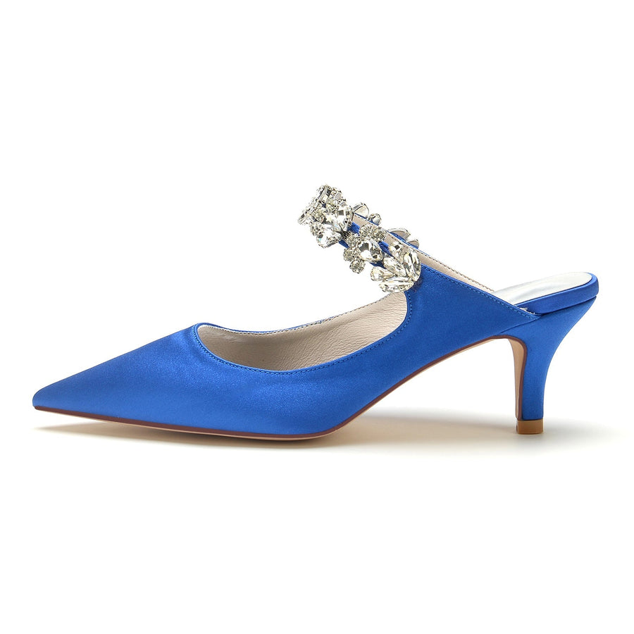 Damen Seidensatin mit Strass Geschlossene Zehen Stiletto-Absatz Partyschuhe