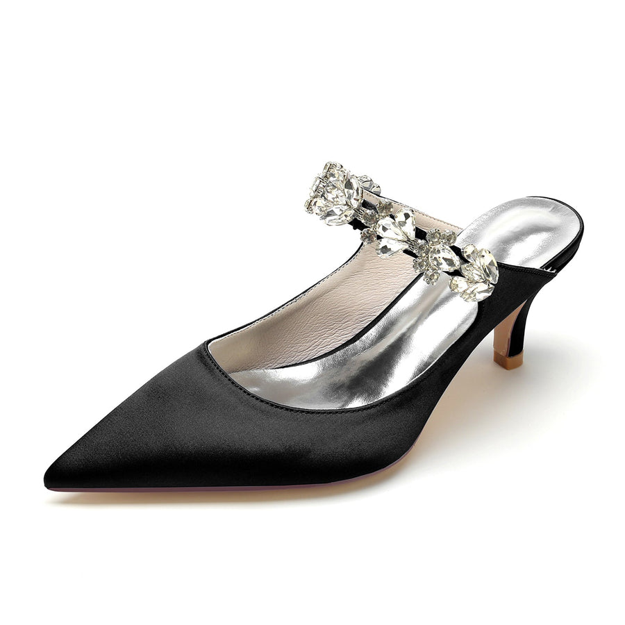 Damen Seidensatin mit Strass Geschlossene Zehen Stiletto-Absatz Partyschuhe