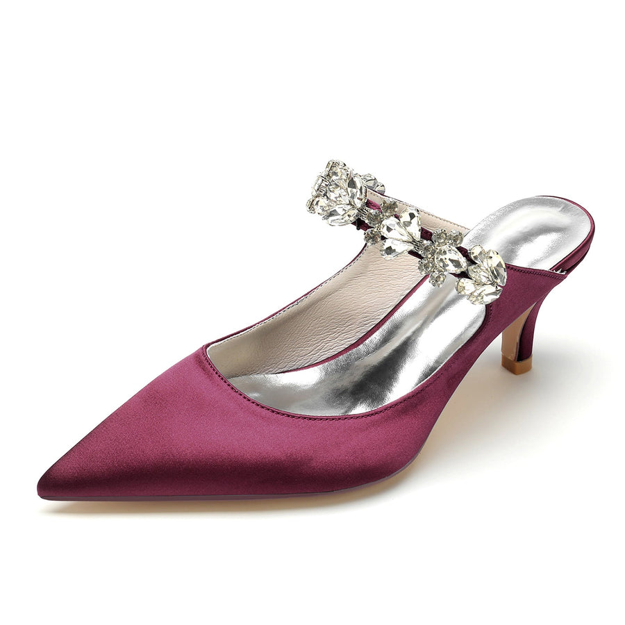 Damen Seidensatin mit Strass Geschlossene Zehen Stiletto-Absatz Partyschuhe