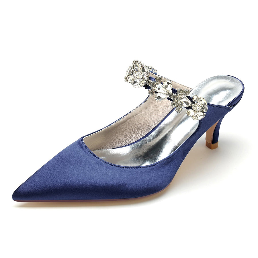 Damen Seidensatin mit Strass Geschlossene Zehen Stiletto-Absatz Partyschuhe