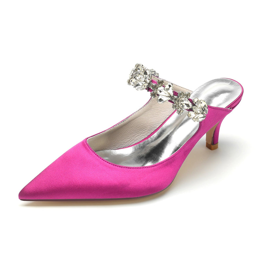 Damen Seidensatin mit Strass Geschlossene Zehen Stiletto-Absatz Partyschuhe