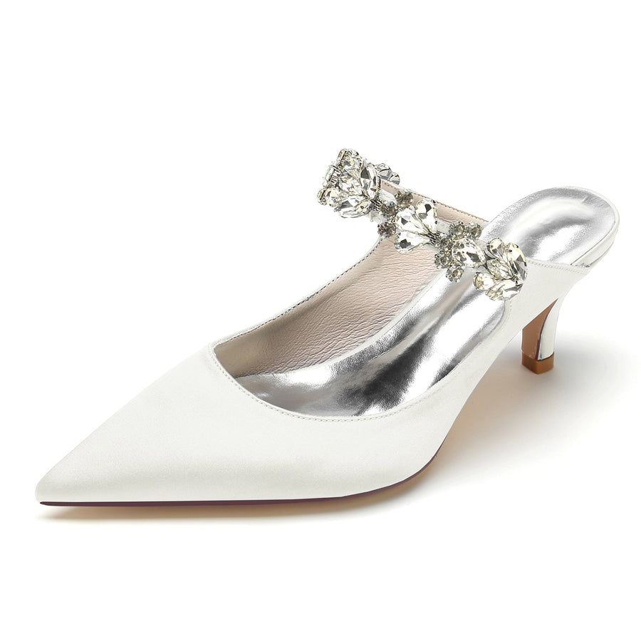 Damen Seidensatin mit Strass Geschlossene Zehen Stiletto-Absatz Partyschuhe