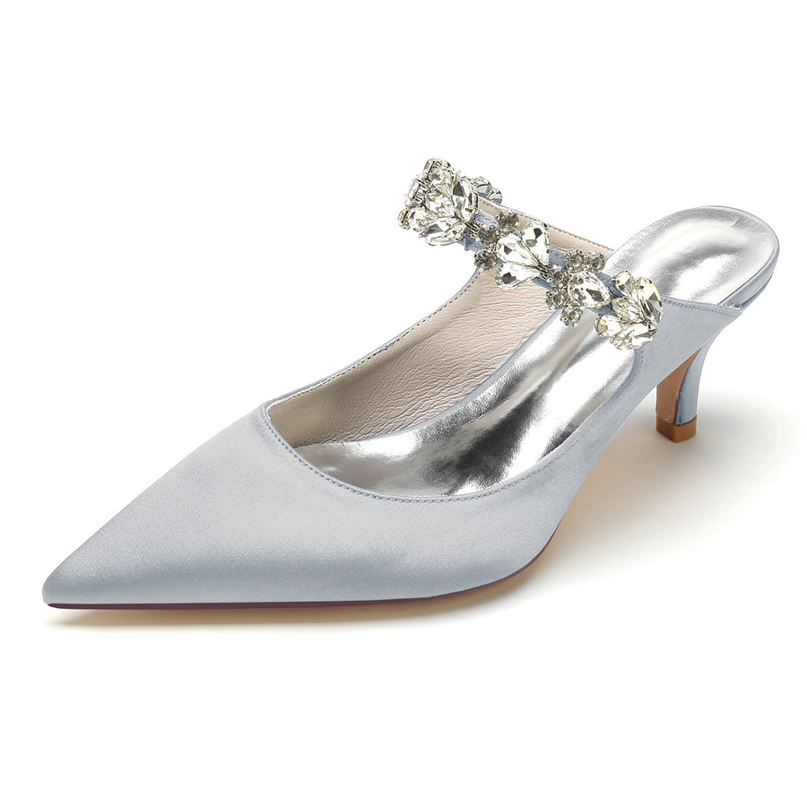 Damen Seidensatin mit Strass Geschlossene Zehen Stiletto-Absatz Partyschuhe