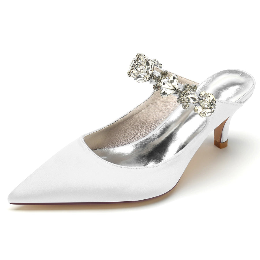 Damen Seidensatin mit Strass Geschlossene Zehen Stiletto-Absatz Partyschuhe