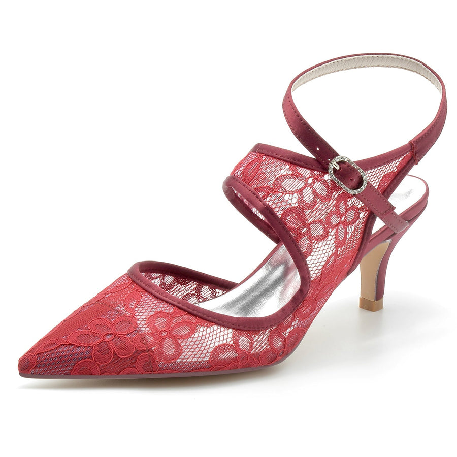 Damen Spitze Mit Knöchelriemen Spitze Geschlossene Zehen Stiletto Absatz Brautschuhe