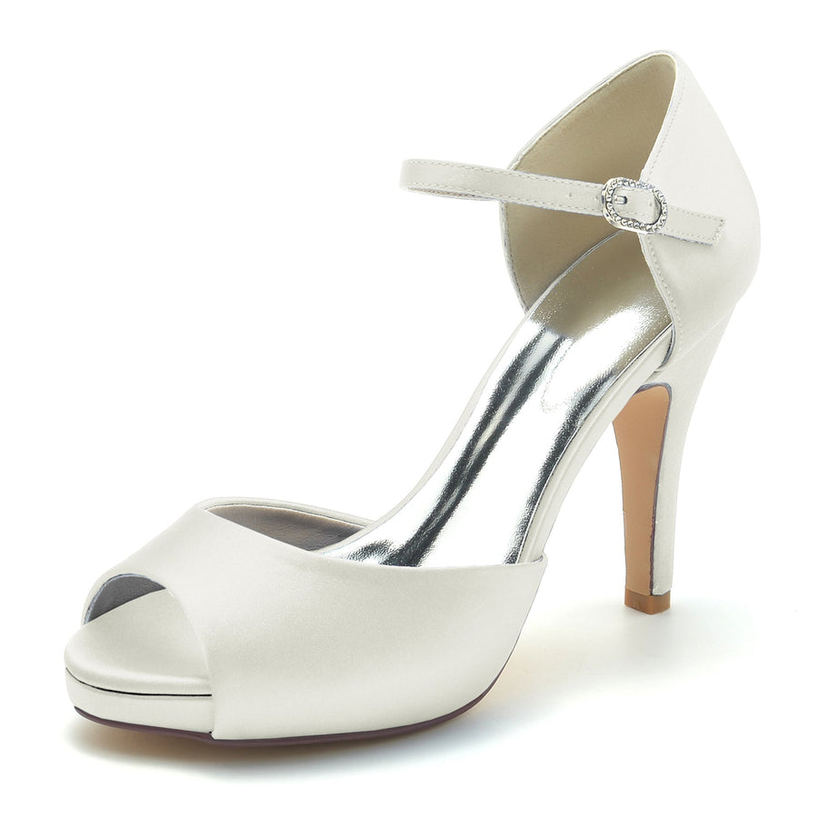 Damen Seidensatin mit Knöchelriemen Peep Toe Stiletto Heel Brautschuhe