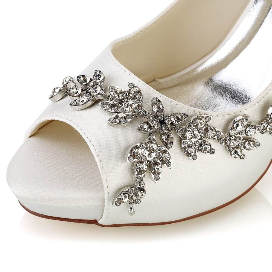 Damen Seidensatin mit Strass Peep Toe Stiletto-Absatz Abendschuhe