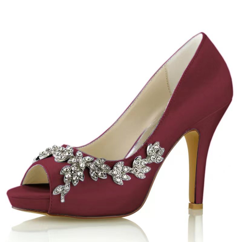 Damen Seidensatin mit Strass Peep Toe Stiletto-Absatz Abendschuhe