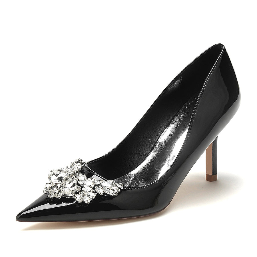 Damen Lackleder Spiegelfinish mit Strass Geschlossene Zehen Stilettoabsatz Brautschuhe