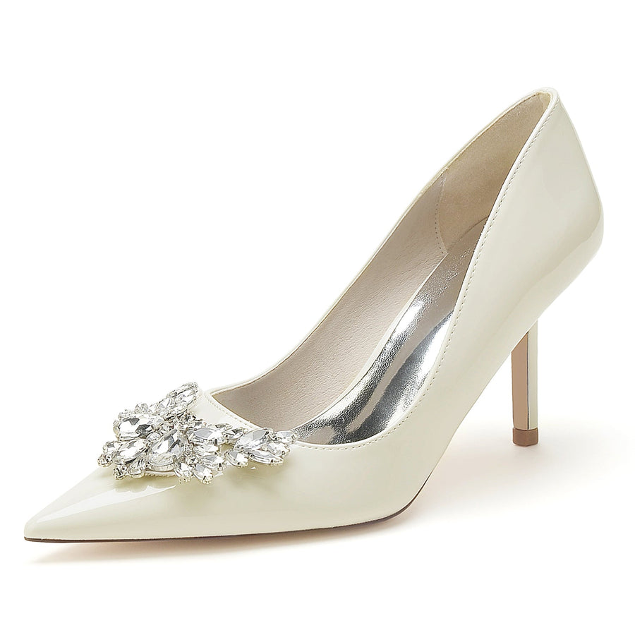 Damen Lackleder Spiegelfinish mit Strass Geschlossene Zehen Stilettoabsatz Brautschuhe