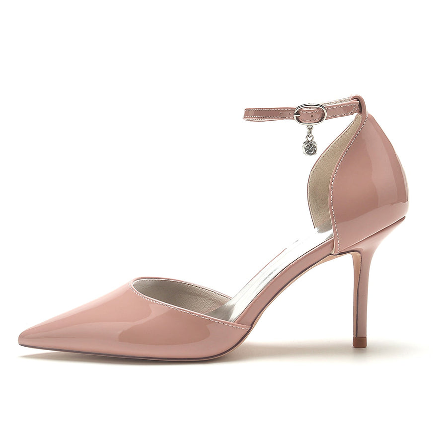 Damen Lackleder Spiegelfinish Mit Knöchelriemen Geschlossene Zehen Stilettoabsatz Abendschuhe