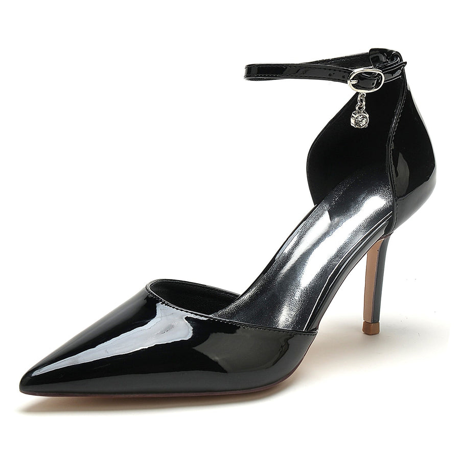 Damen Lackleder Spiegelfinish Mit Knöchelriemen Geschlossene Zehen Stilettoabsatz Abendschuhe