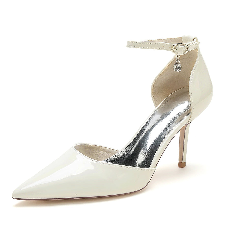 Damen Lackleder Spiegelfinish Mit Knöchelriemen Geschlossene Zehen Stilettoabsatz Abendschuhe