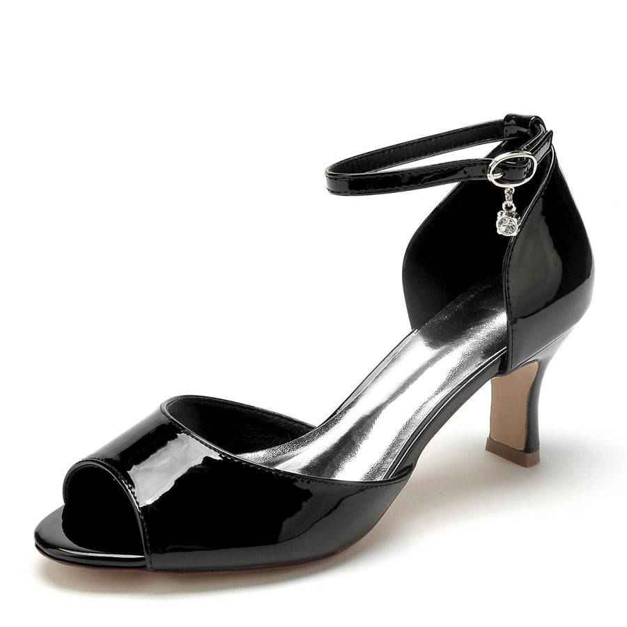 Damen Lackleder Spiegel Finish Mit Knöchelriemen Peep Toe Spool Heel Party Schuhe
