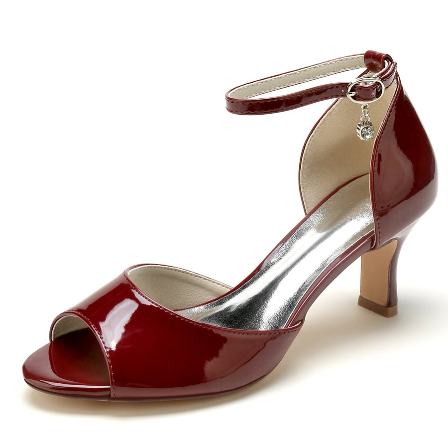 Damen Lackleder Spiegel Finish Mit Knöchelriemen Peep Toe Spool Heel Party Schuhe