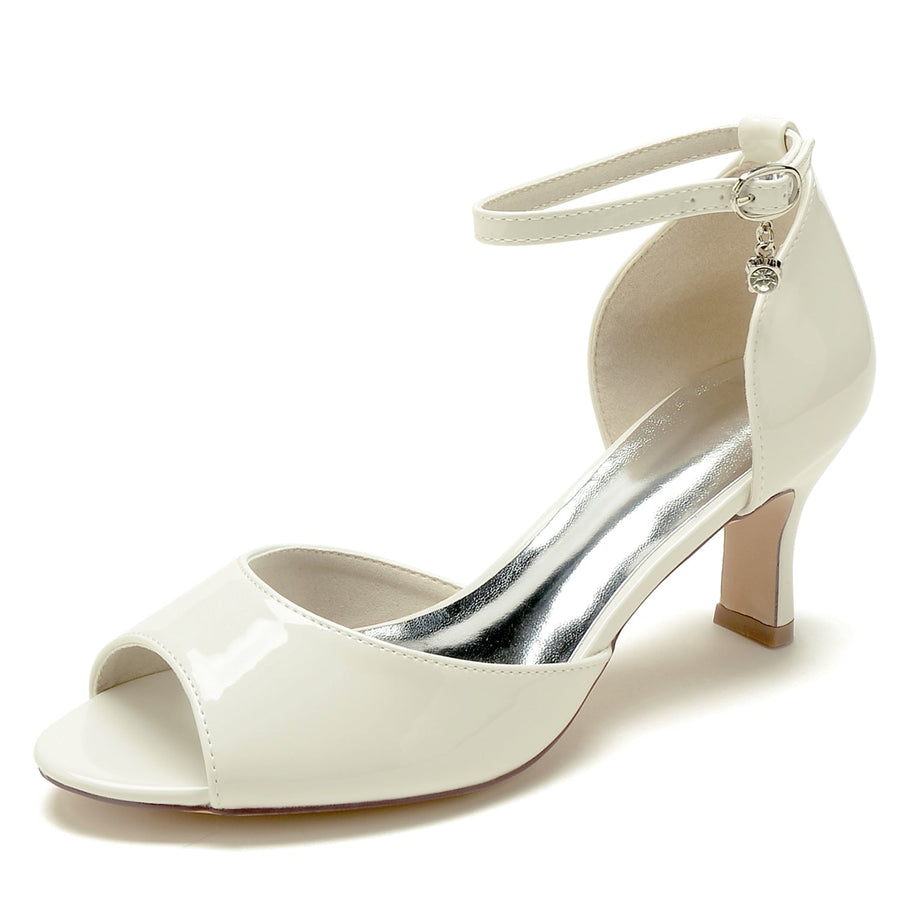 Damen Lackleder Spiegel Finish Mit Knöchelriemen Peep Toe Spool Heel Party Schuhe
