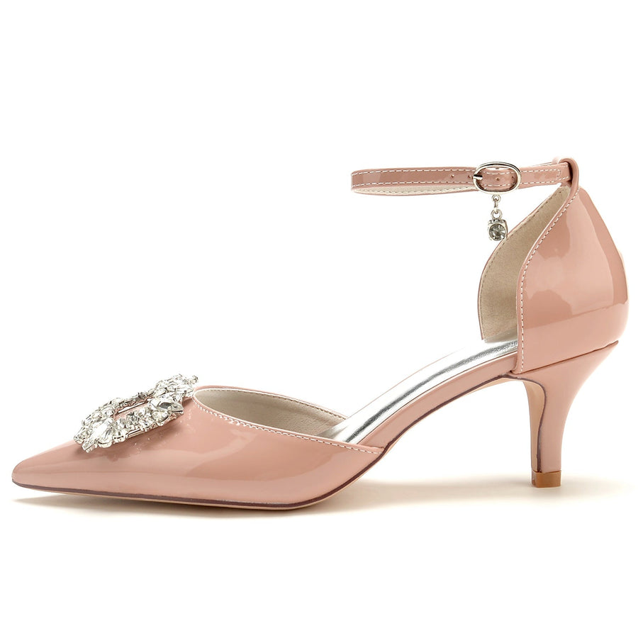 Damen Lackleder Spiegelfinish Mit Knöchelriemen Strass Geschlossene Zehen Stiletto Absatz Party Schuhe