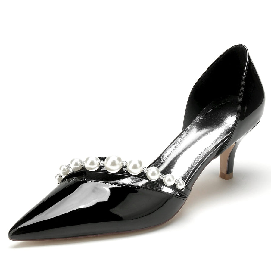 Damen Lackleder Spiegel Finish Mit Perle Geschlossene Zehen Stiletto Absatz Party Schuhe