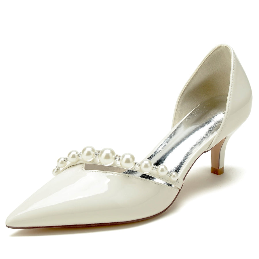 Damen Lackleder Spiegel Finish Mit Perle Geschlossene Zehen Stiletto Absatz Party Schuhe