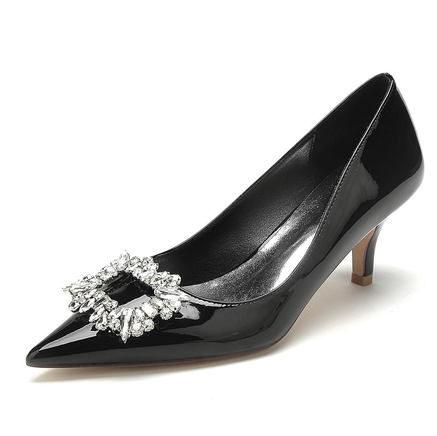 Damen Lackleder Spiegelfinish Mit Strass Geschlossene Zehen Stiletto Absatz Party Schuhe
