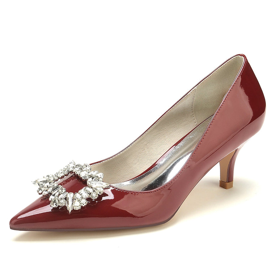Damen Lackleder Spiegelfinish Mit Strass Geschlossene Zehen Stiletto Absatz Party Schuhe