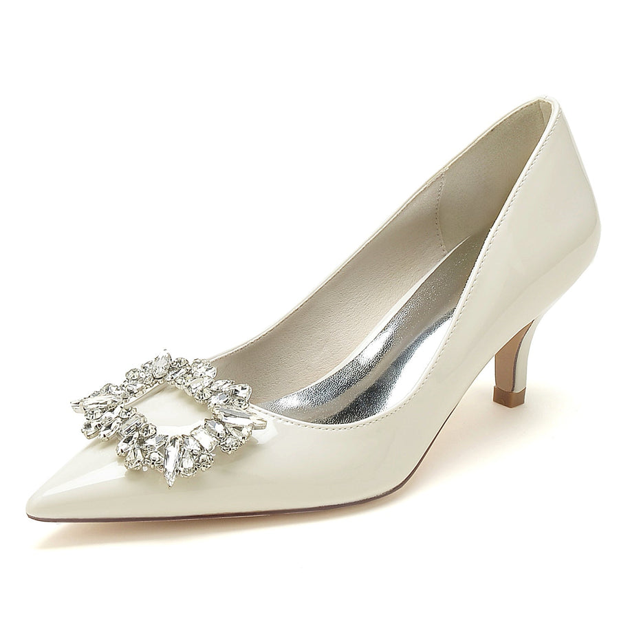 Damen Lackleder Spiegelfinish Mit Strass Geschlossene Zehen Stiletto Absatz Party Schuhe