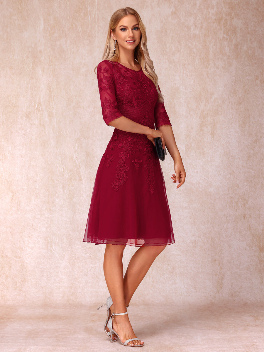 A-Linie/Prinzessin Transparenter Ausschnitt Halbe Ärmel Kurze Formelle Abendkleider mit Applikationen