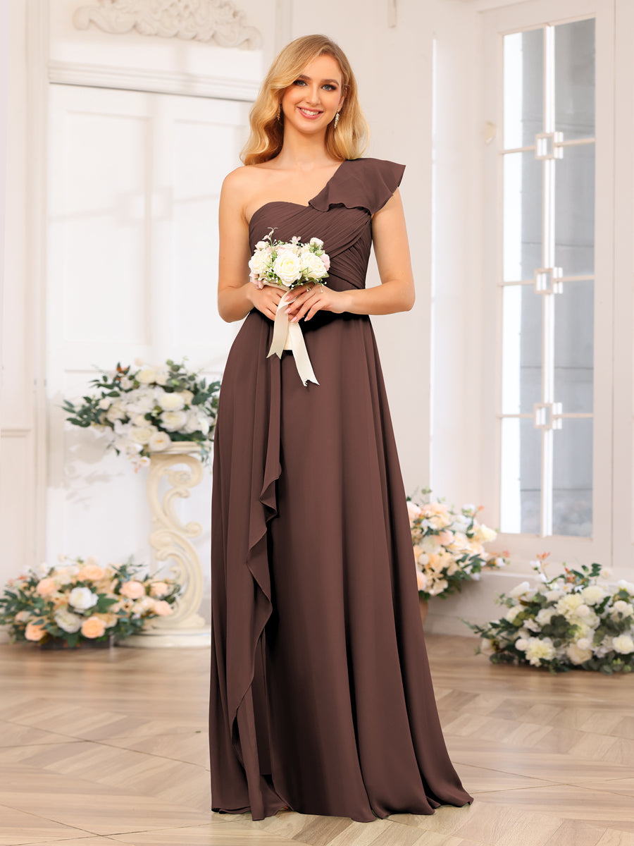 A-Linie/Prinzessin One-Shoulder-Lange Hochzeits-Partykleider mit Schlitz An Der Seite
