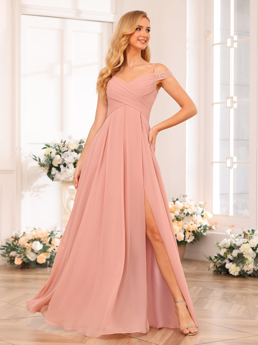 A-Linie/Prinzessin Spaghettiträger Lange Hochzeits-Partykleider mit Schlitz An Der Seite Und Taschen