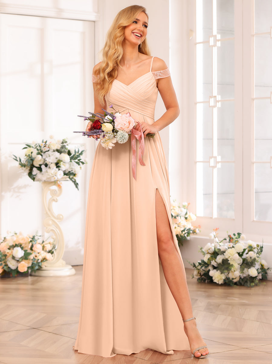 A-Linie/Prinzessin Spaghettiträger Lange Hochzeits-Partykleider mit Schlitz An Der Seite Und Taschen