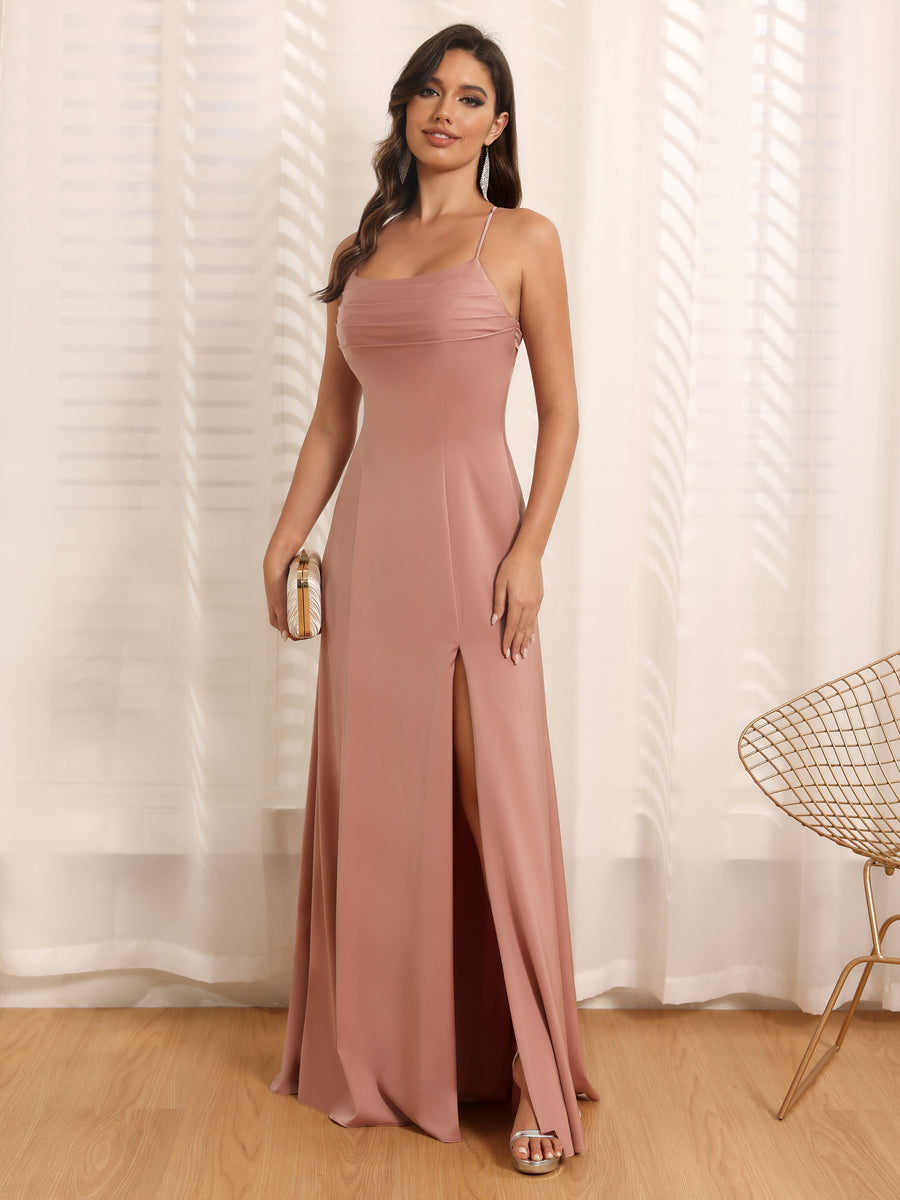 A-Linie/Prinzessin Spaghettiträger Lange Hochzeitskleider mit Seitenschlitz