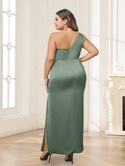 Etui-Linie/Säule One-Shoulder-Träger Knöchellang Große Größen Brautjungfernkleider Mit Schlitz Seitlich