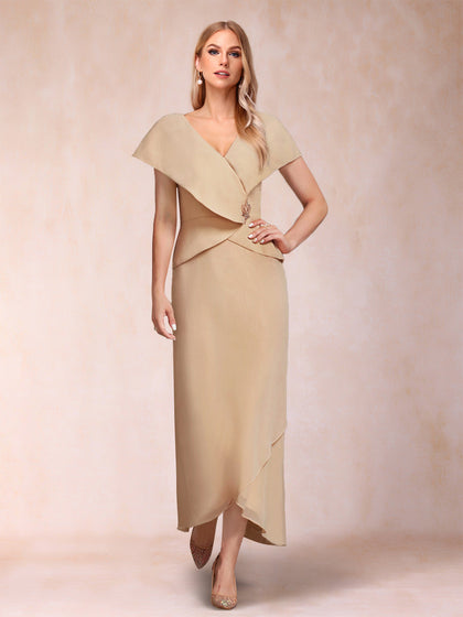 Etui-Linie/Säule V-Ausschnitt Asymmetrisch Chiffon Brautmutterkleider mit Perlenbesatz Pailletten
