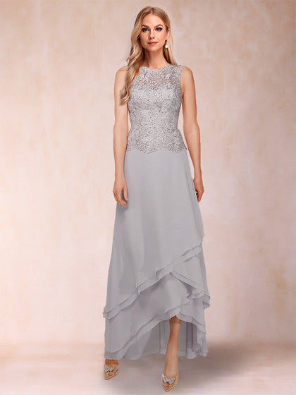 A-Linie/Princess-Linie, U-Ausschnitt, Chiffon, Kleider für die Brautmutter mit Jacke und Applikationen