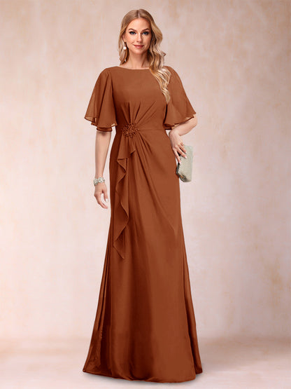 A-Linie/Princess-Linie, U-Ausschnitt, schwarzer Chiffon, Kleider für die Brautmutter mit Applikationen und Rüschen