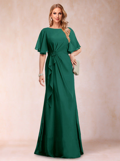 A-Linie/Princess-Linie, U-Ausschnitt, schwarzer Chiffon, Kleider für die Brautmutter mit Applikationen und Rüschen