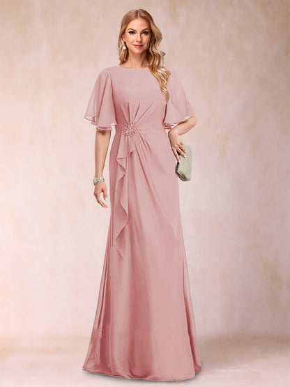 A-Linie/Princess-Linie, U-Ausschnitt, schwarzer Chiffon, Kleider für die Brautmutter mit Applikationen und Rüschen
