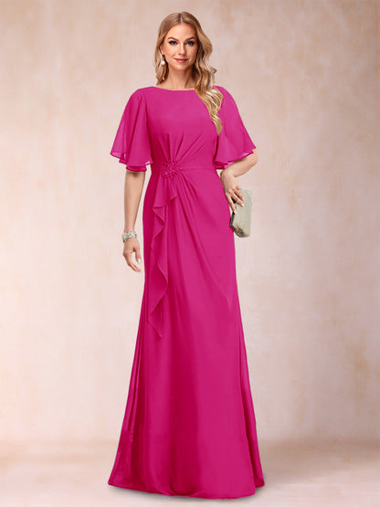 A-Linie/Princess-Linie, U-Ausschnitt, schwarzer Chiffon, Kleider für die Brautmutter mit Applikationen und Rüschen