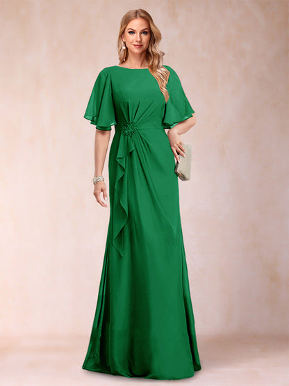 A-Linie/Princess-Linie, U-Ausschnitt, schwarzer Chiffon, Kleider für die Brautmutter mit Applikationen und Rüschen