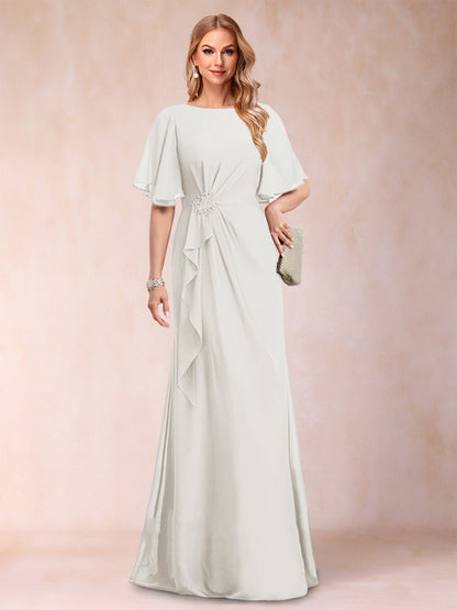 A-Linie/Princess-Linie, U-Ausschnitt, schwarzer Chiffon, Kleider für die Brautmutter mit Applikationen und Rüschen